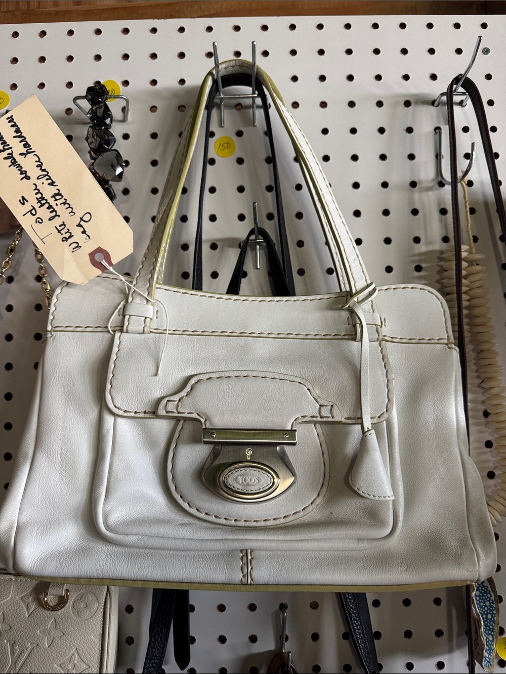 Tod's Cream Leather Shoulder Bag with Front Clasp